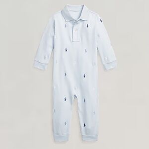 NWT Ralph Lauren Polo Pony Soft Cotton Polo Coverall in Blue, size 6 months